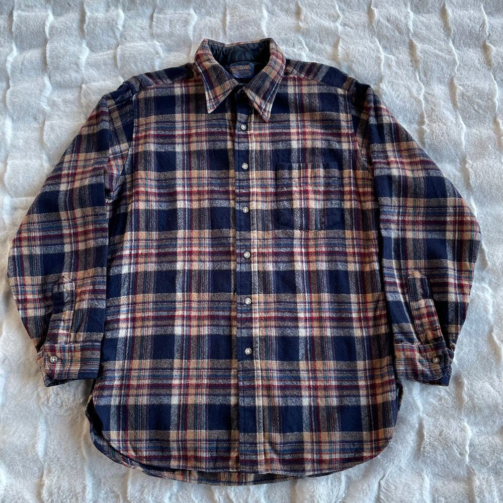🔥VTG 60s-70s USA Pendleton Virgin Wool Plaid Long Sleeve Button Shirt Western